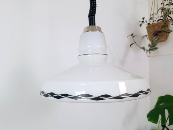Image 1 of Mid-century White Opaline Glass Pendant Light / Vintage Ceiling Lamp / Retro Lightning / Home Decor / Yugoslavia / 1970s