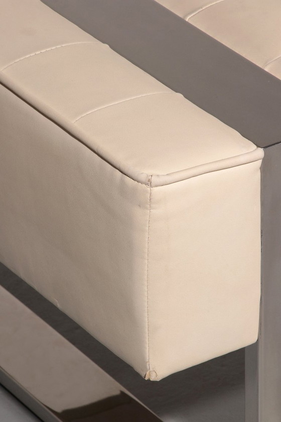 Image 1 of Lederen bank met chromen onderstel, afkomstig uit Duitsland, 1980.