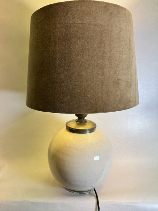 Vintage table lamp by Hala Zeist - ceramic & velvet shade (ca. 1960s)