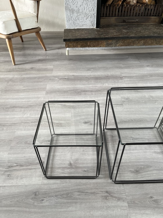Max Sauze "Isocele" Side Tables – Set of 3 – 1970s – Iron, Glass (photo 5 of 6)