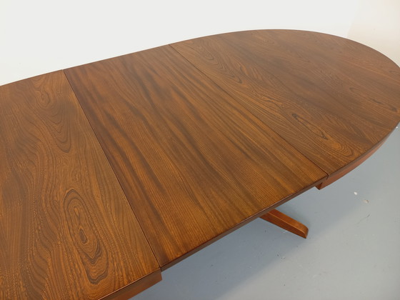 Image 1 of 60s-70s vintage Baumann elm wood oval dining table with extensions