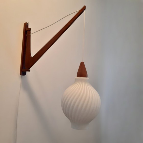 Image 1 of Mid-century Danish design wall lamp in teak and frosted glass