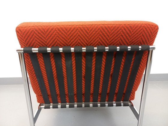 Image 1 of Fauteuil chauffeuse moderniste vintage en tissu et métal chromé des années 60 70