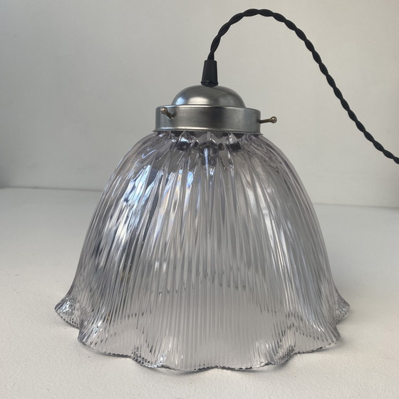 Image 1 of Antieke Vintage 25,5 cm Holofaan glazen hanglamp