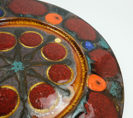 Image 1 of Colorful Vintage 17" Grünstadt Ceramic Platter Plate 1960s 70s Fat Lava