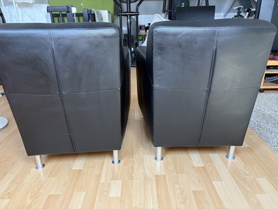 Image 1 of 2x black leather armchairs