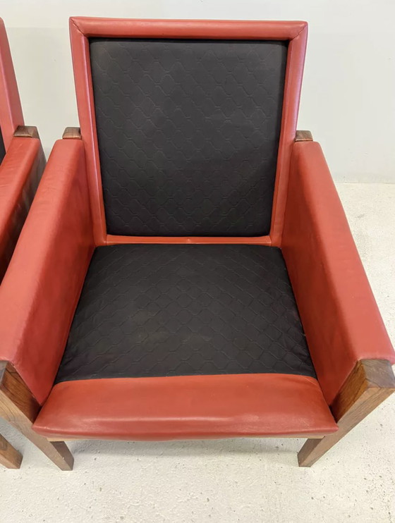 Image 1 of Vintage Danish Lounge Chairs In Rosewood And Leather. 1960s.