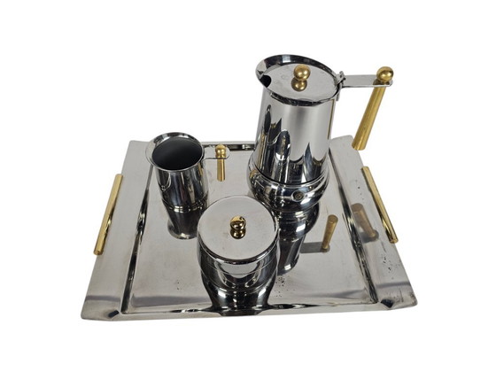 Image 1 of Guido Bergna - Espresso set - Stainless steel 18/10 - chrome - gold-plated - 1980s
