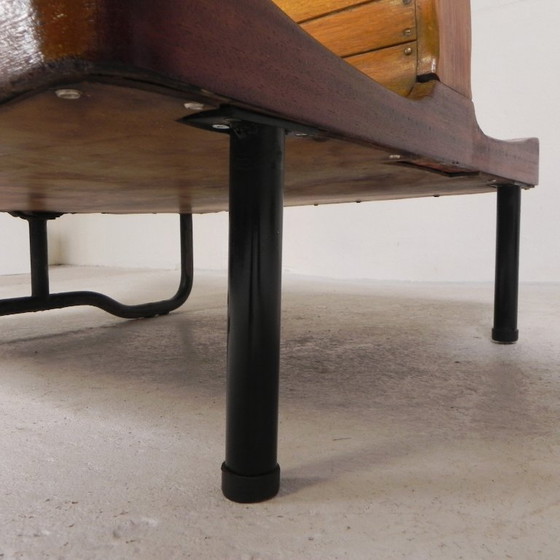 Image 1 of Double-sided teak train bench, 1930s