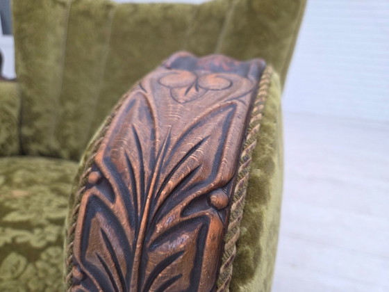 Image 1 of Fauteuil relax danois des années 1950, revêtement en velours, bois de chêne.
