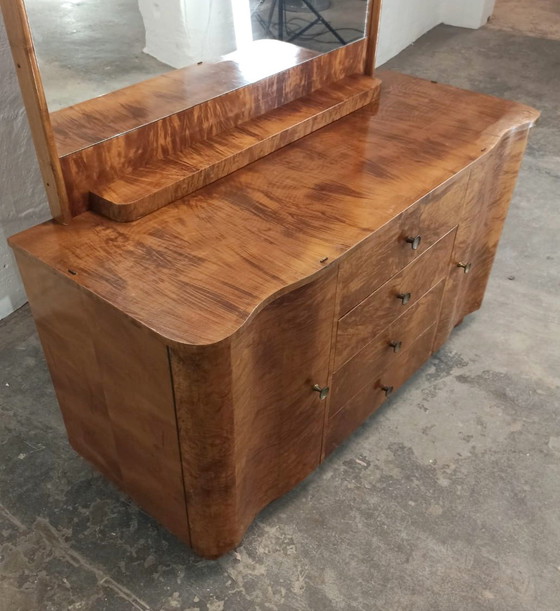 Image 1 of Art Deco walnut dresser sideboard with a mirror 