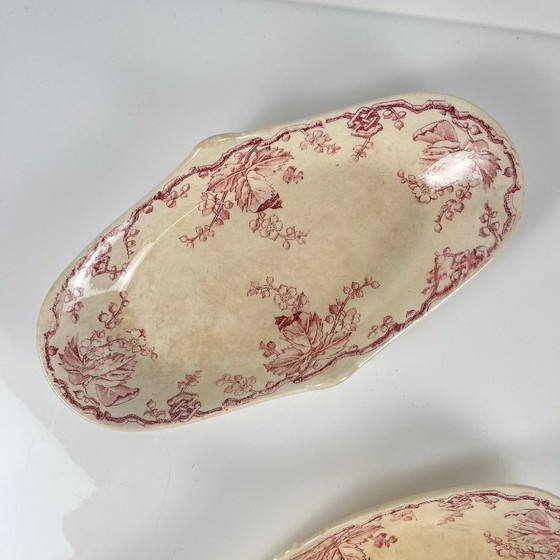 Image 1 of Coppia di piatti da portata ovali con manici laterali, KG Lunéville, Ironstone, "Fontainebleau", rosa, XIX secolo