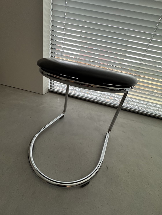 Image 1 of Tabouret Gispen 412 chromé avec cuir noir