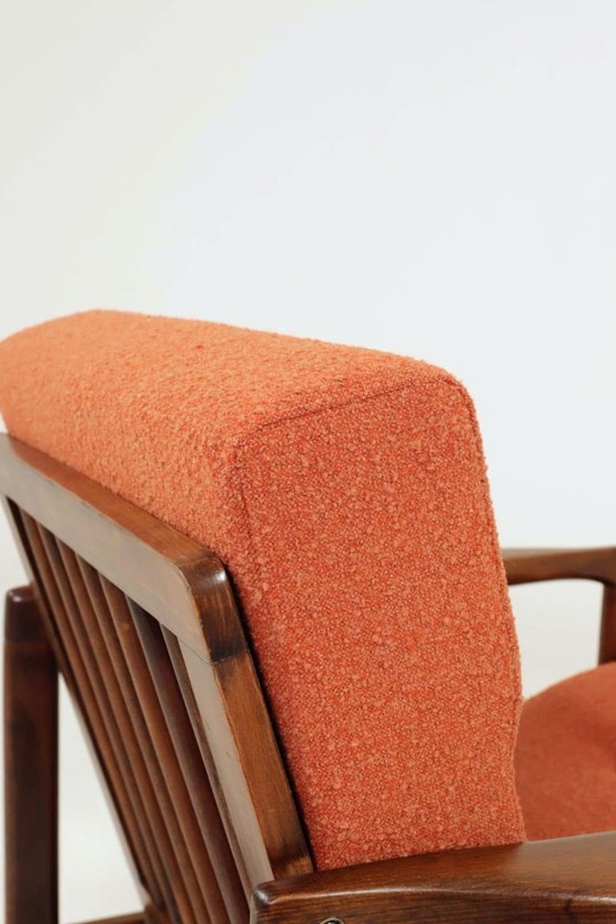 Image 1 of Poltrona vintage con cuscini arancioni papaya, design classico, poltrona lounge MCM, 1960, Polonia