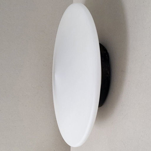 Vintage 1960s ceiling or wall light, opal glass & steel, DLG Disderot J.A. Motte