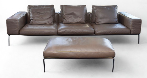 Image 1 of Ensemble canapé et repose-pieds Unique Flexform Lifesteel Pelle en cuir taupe marron