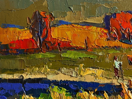 Image 1 of Originales Ölgemälde Abendlandschaft auf den Herbstwiesen