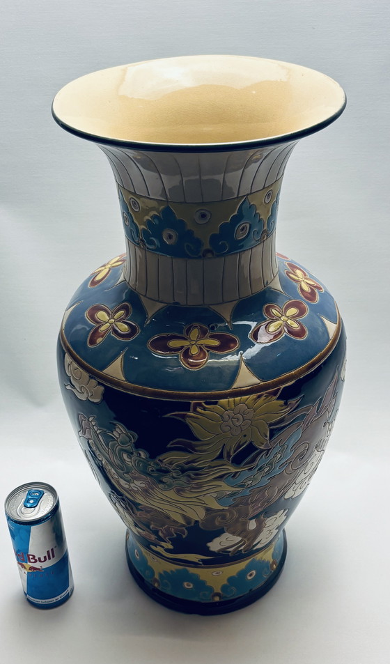 Image 1 of Grande vaso vintage in stile cloisonné - dipinto a mano - 50 cm - ottimo in