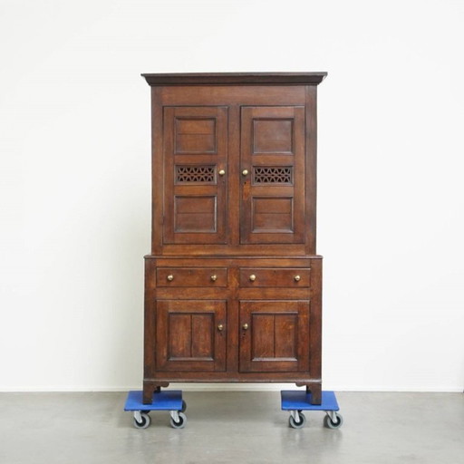 Antieke Engelse eikenhouten food cupboard/ kast uit eind 18e/ begin 19e eeuw