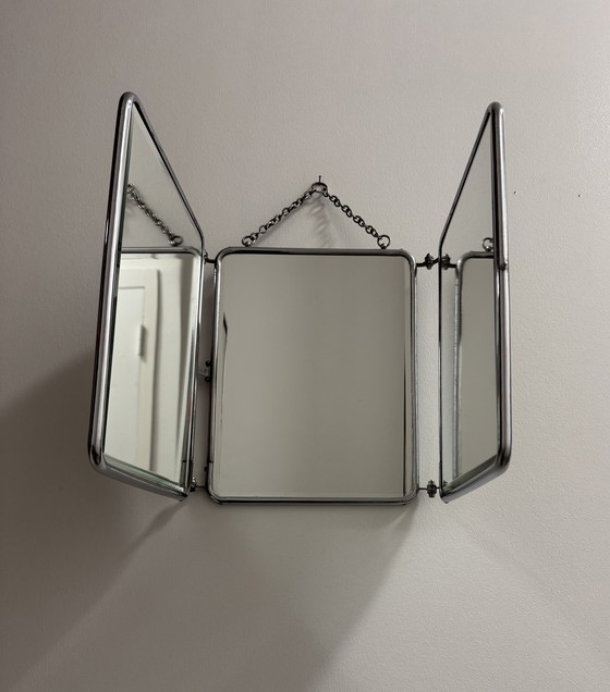 Image 1 of 1950s beveled triptych barber mirror