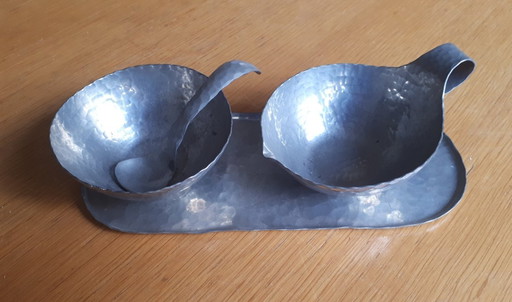 Hammered pewter set