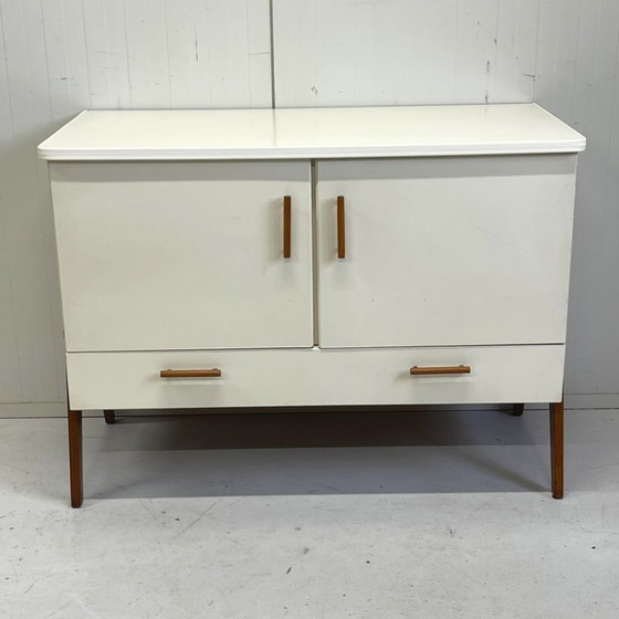 Image 1 of Vintage 1960s dresser chest of drawers with slanted legs cabinet