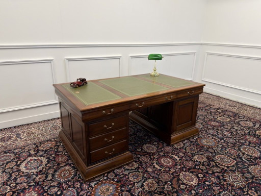 Großer englischer Partner-Schreibtisch – bureau, Leather, Wood