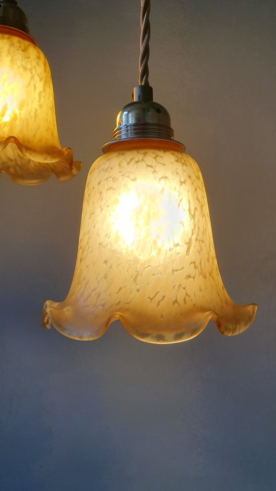 Image 1 of Set van 2 Vintage Murano hanglampen - Mid Century - amber kleur