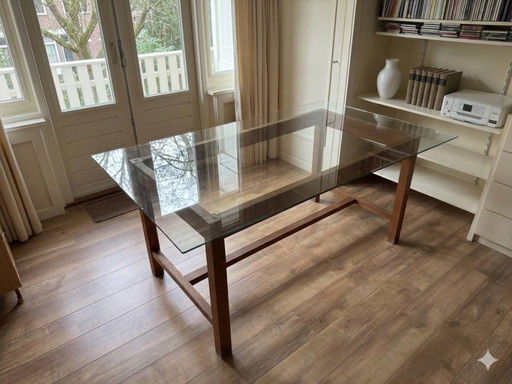 glass table with hardwood base (own design)