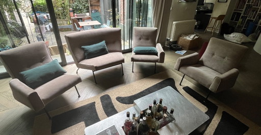 Vintage Modular Sofa Model 743 by Joseph André Motte, Restored, Plus Armchair – modulaire banken, Textile