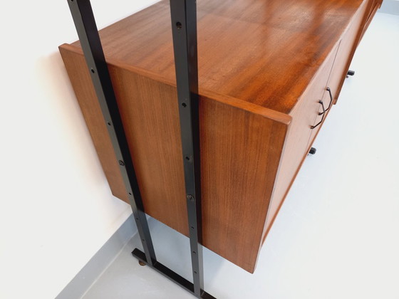 Image 1 of Vintage Italian double modular bookcase in teak and metal from the 1960s