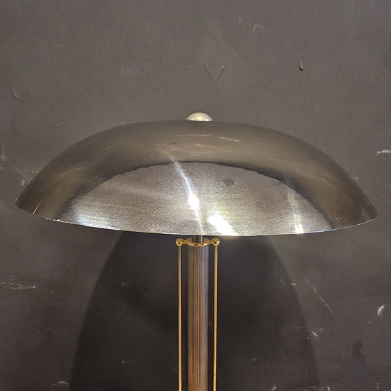 Image 1 of Vintage Chromen/Messing Paddestoel Lamp (Space Age Lamp) Bauhaus/Hollywood Regency Tafel Lamp