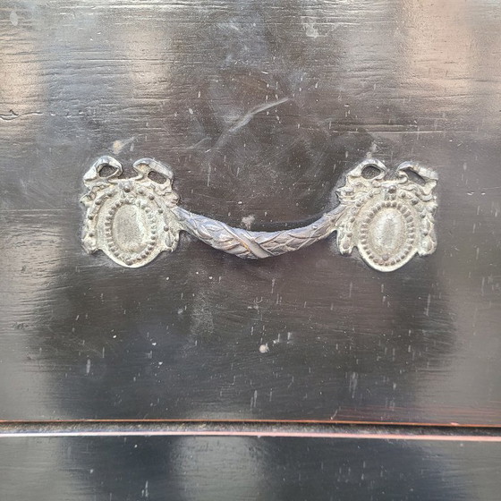 Image 1 of Black Louis XV style chest of drawers, ebonized wood and marble, Vintage, 20th century – France