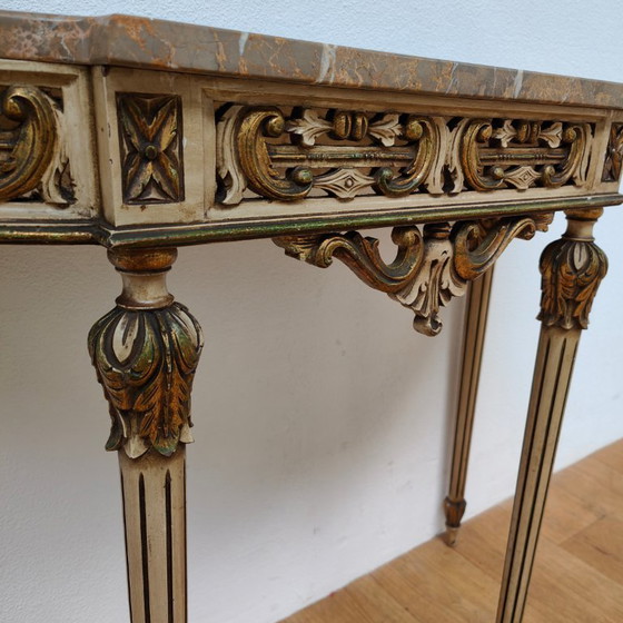 Image 1 of Mesa consola de pared, mesa auxiliar con tapa de mármol y espejo