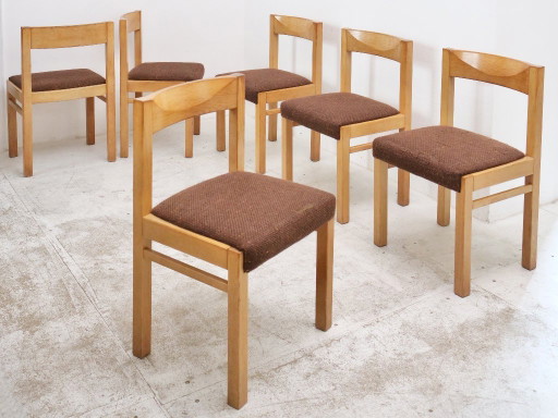 Chaises de salon design brutaliste chêne clair massif années 70 le lot de 6 – eetkamerstoelen, Wood