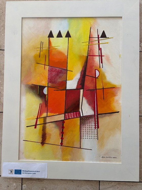 Image 1 of 4x acryl op doek en papier, niet ingelijst