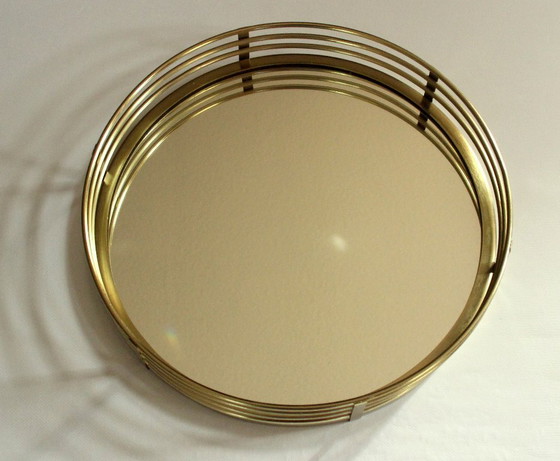 Image 1 of Elegant rond dienblad - spiegel dienblad - messing/glas - vintage