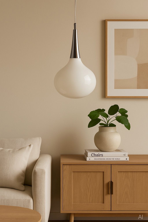 Rietveld Pendant Lamp – teardrop-shaped pendant lamp white glass & chrome – excellent condition (2009)