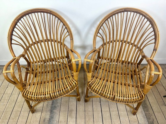 Vintage 1960 Rattan and Bamboo Armchairs (Pair) – Side chairs (photo 2 of 13)