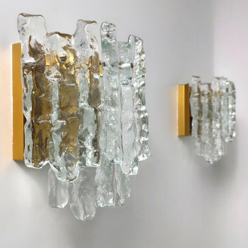 Set di lampade da parete Kalmar Franken in vetro ghiacciato, anni '70, metà secolo