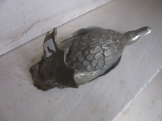 Ente dekoratives Objekt, Silberfarbenes Metall, Dekorative Objekte, Vintage (Foto 5 von 5)