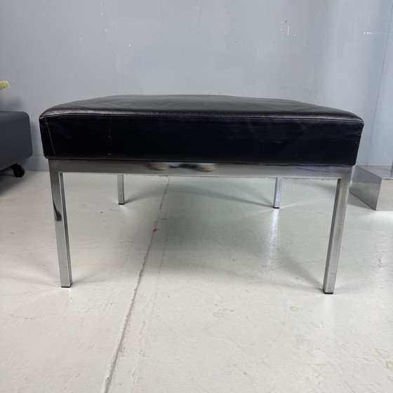 Image 1 of Mid Century modern hocker zwart leer/chroom