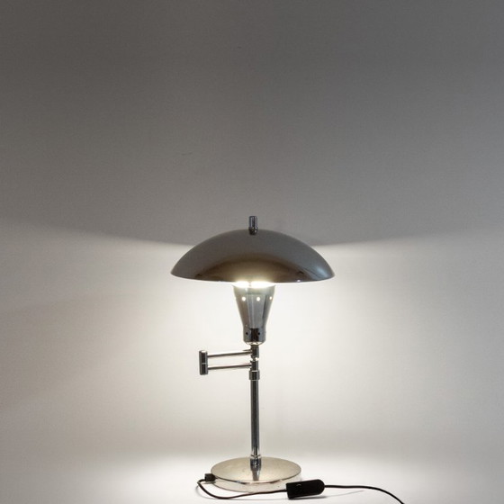 Image 1 of 1x Bauhaus Chromed Desk Lamp with Adjustable Lampshade, Italy 1950s