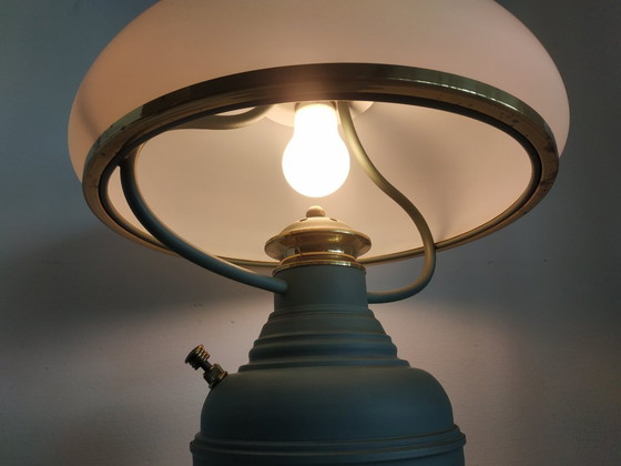 Image 1 of Schitterende Retro/vintage (elektrische)  mushroom 'olielamp' plafondlamp met 2 lichtbronnen 