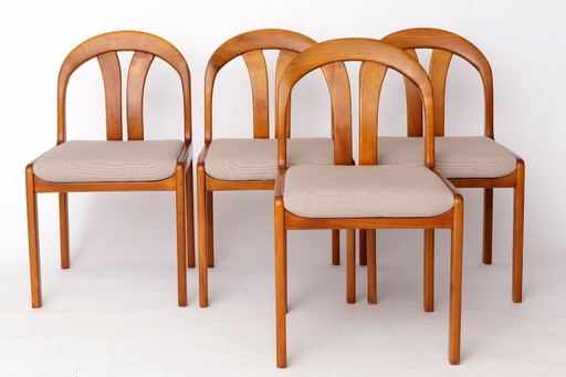 Set of 4 Vintage Dining Chairs by Lübke – Germany 1970s – Cherrywood & Grey Upholstery
