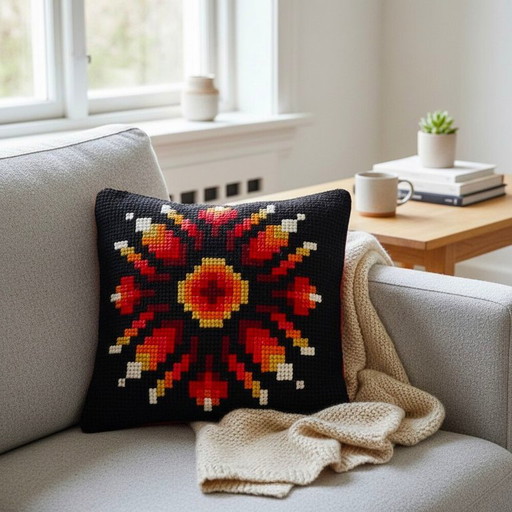 Vintage jaren 70 Portugese Arraiolos Geweven Geometrische Kussenhoes