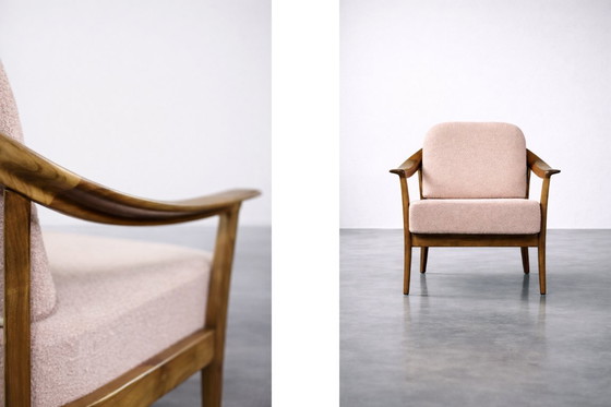 Image 1 of Vintage Mid-Century German Modern Cherry Wood & Dirty Pink Fabric Armchairs from Wilhelm Knoll, 1970s, Set of 2