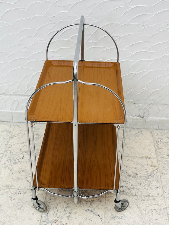 Carrello di servizio pieghevole Bremshey Dinett in cromo vintage e legno – Carrelli bar, Chrome (photo 5 of 16)