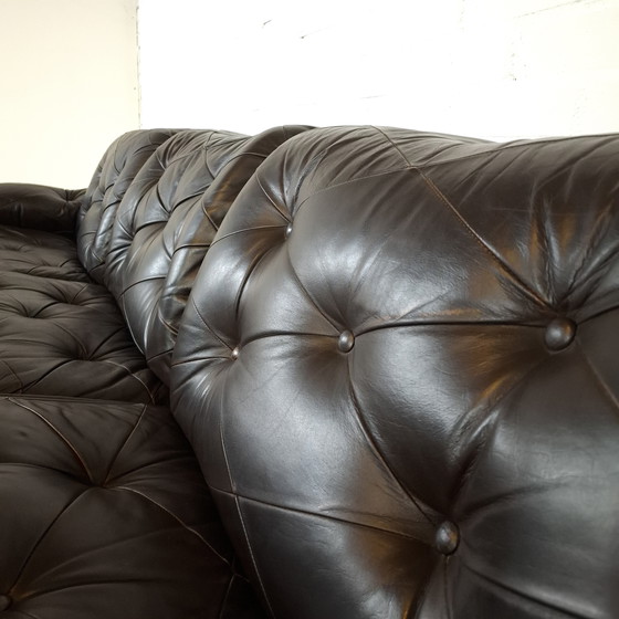 Image 1 of Canapé d'angle modulable vintage 7 pièces en cuir noir/marron