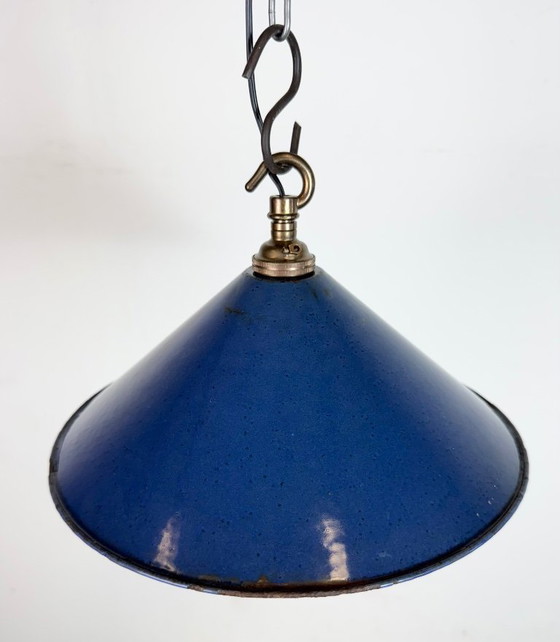 Image 1 of Lampada a sospensione industriale in smalto blu britannico, anni '50